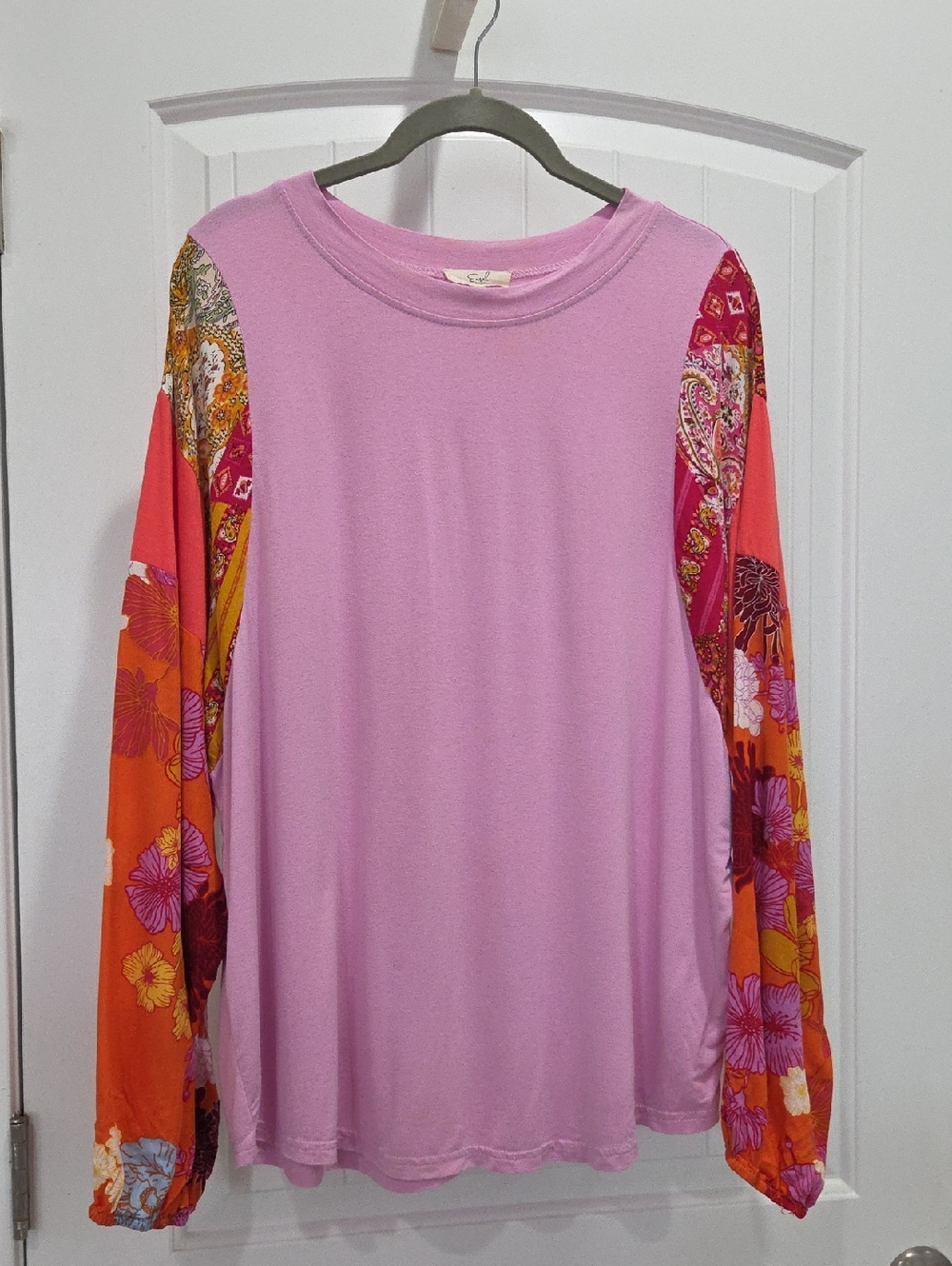 Easel Boho Patchwork Long Sleeve Top, Medium
